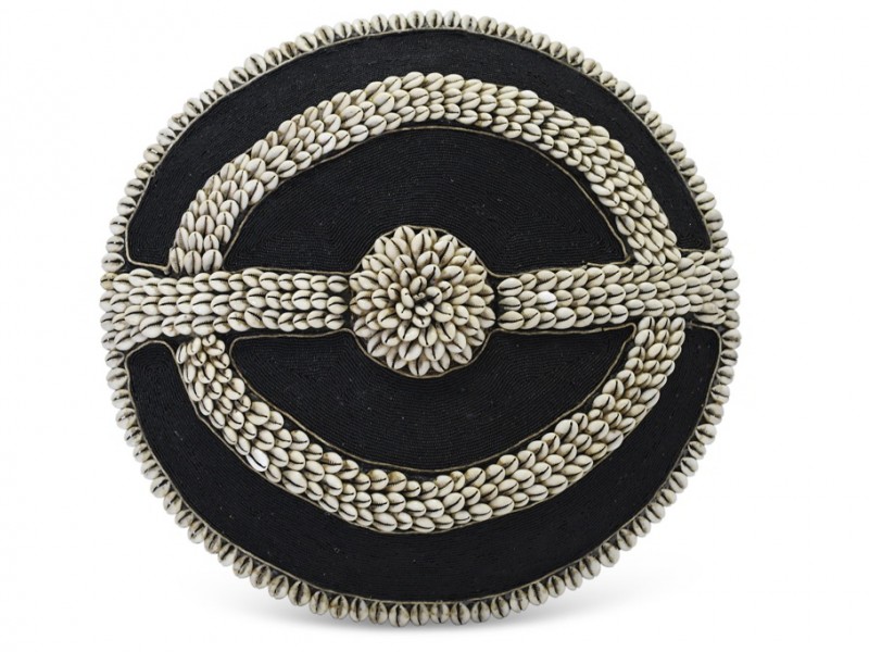 Large Beaded Shield - Black Oval Cowrie Split Design Large Beaded Shield - Black Oval Cowrie Split Design